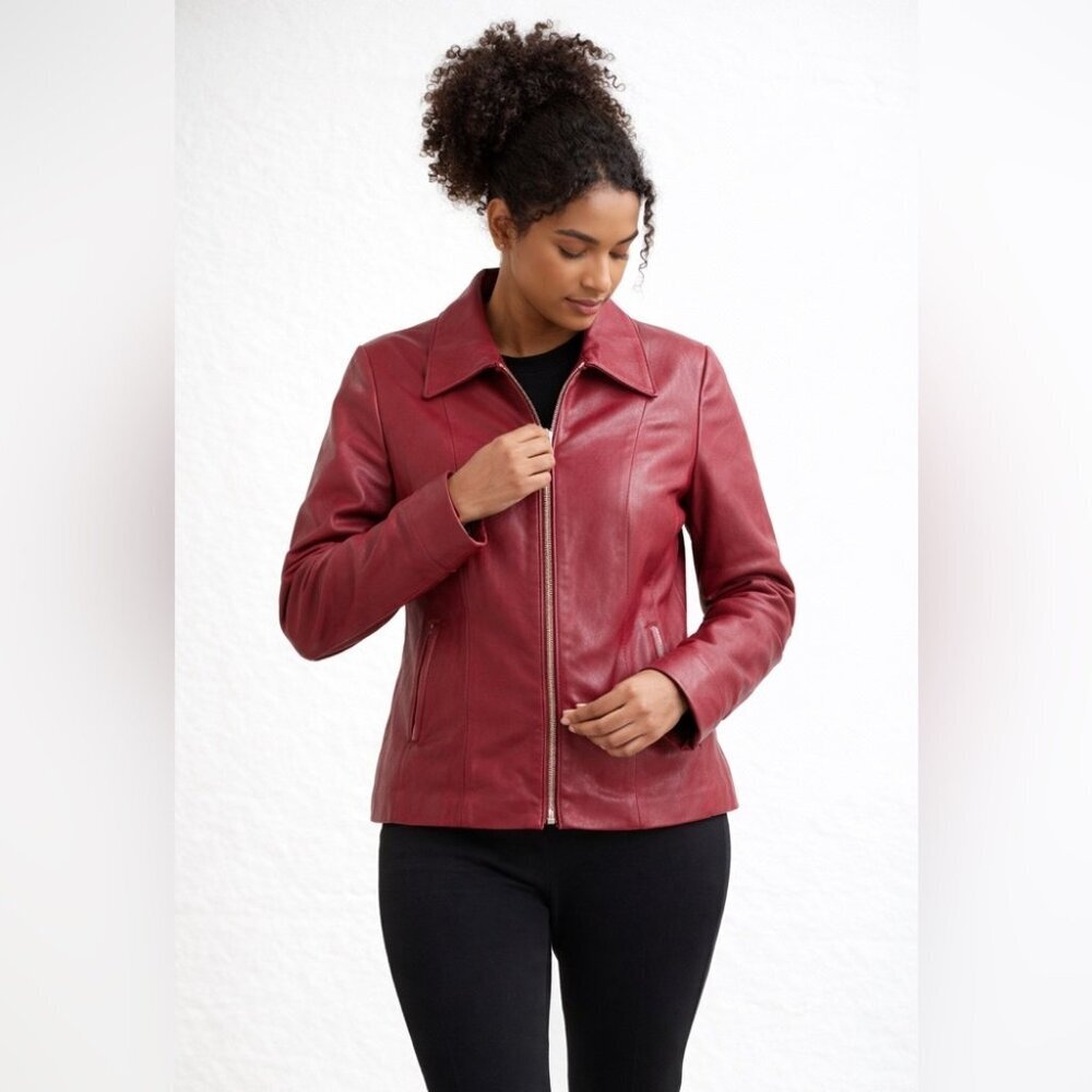 Boutique of Leathers Canada Burgundy Red Genuine Leather Zip Moto Jacket Small - Picture 1 of 15